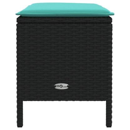 Tuinvoetenbank Zwart en Turquoise 80 x 38 x 42 cm PE Rattan
