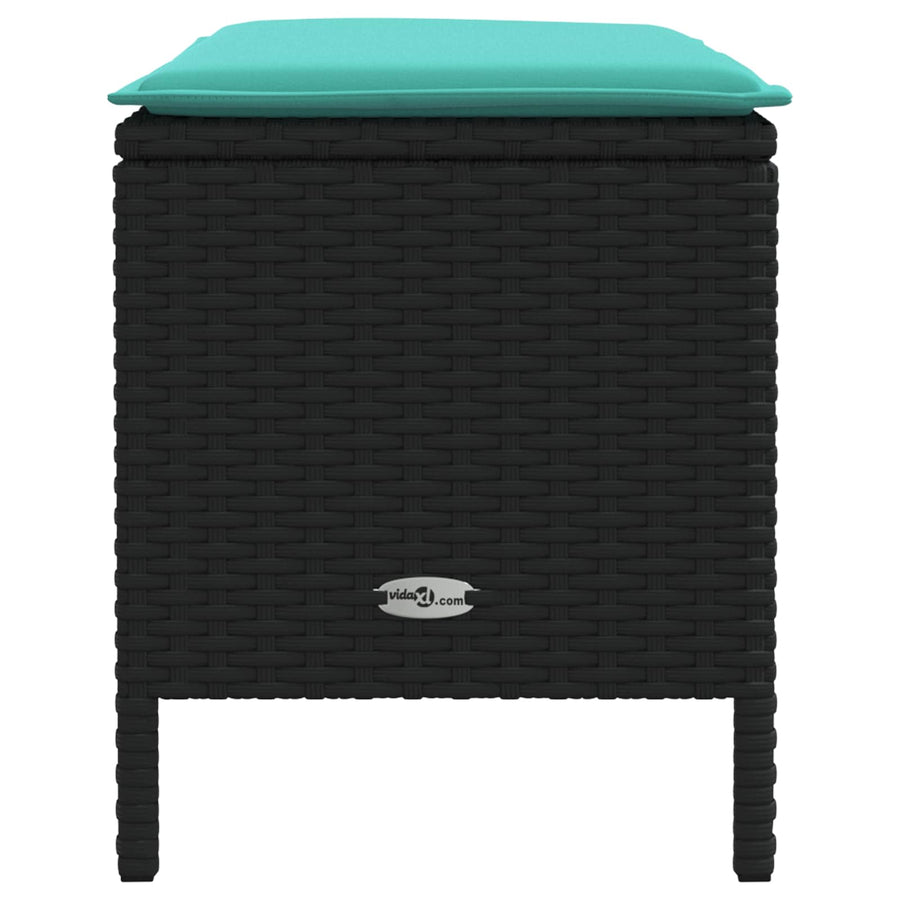Tuinvoetenbank Zwart en Turquoise 80 x 38 x 42 cm PE Rattan