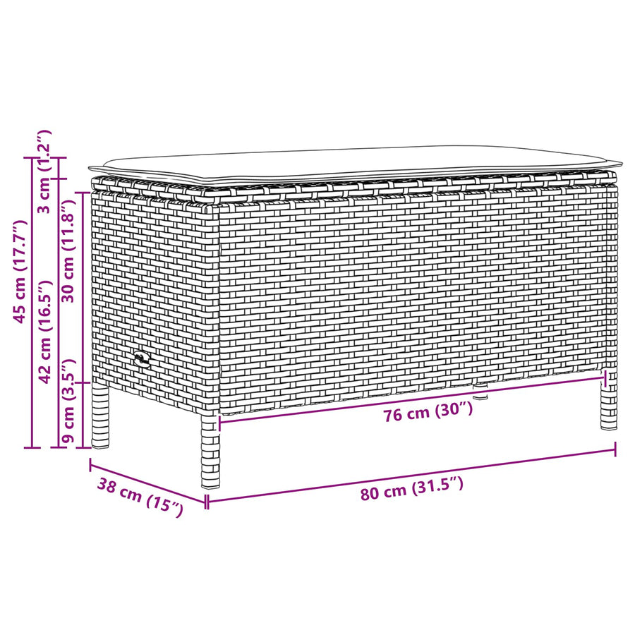 Tuinvoetenbank Zwart en Turquoise 80 x 38 x 42 cm PE Rattan