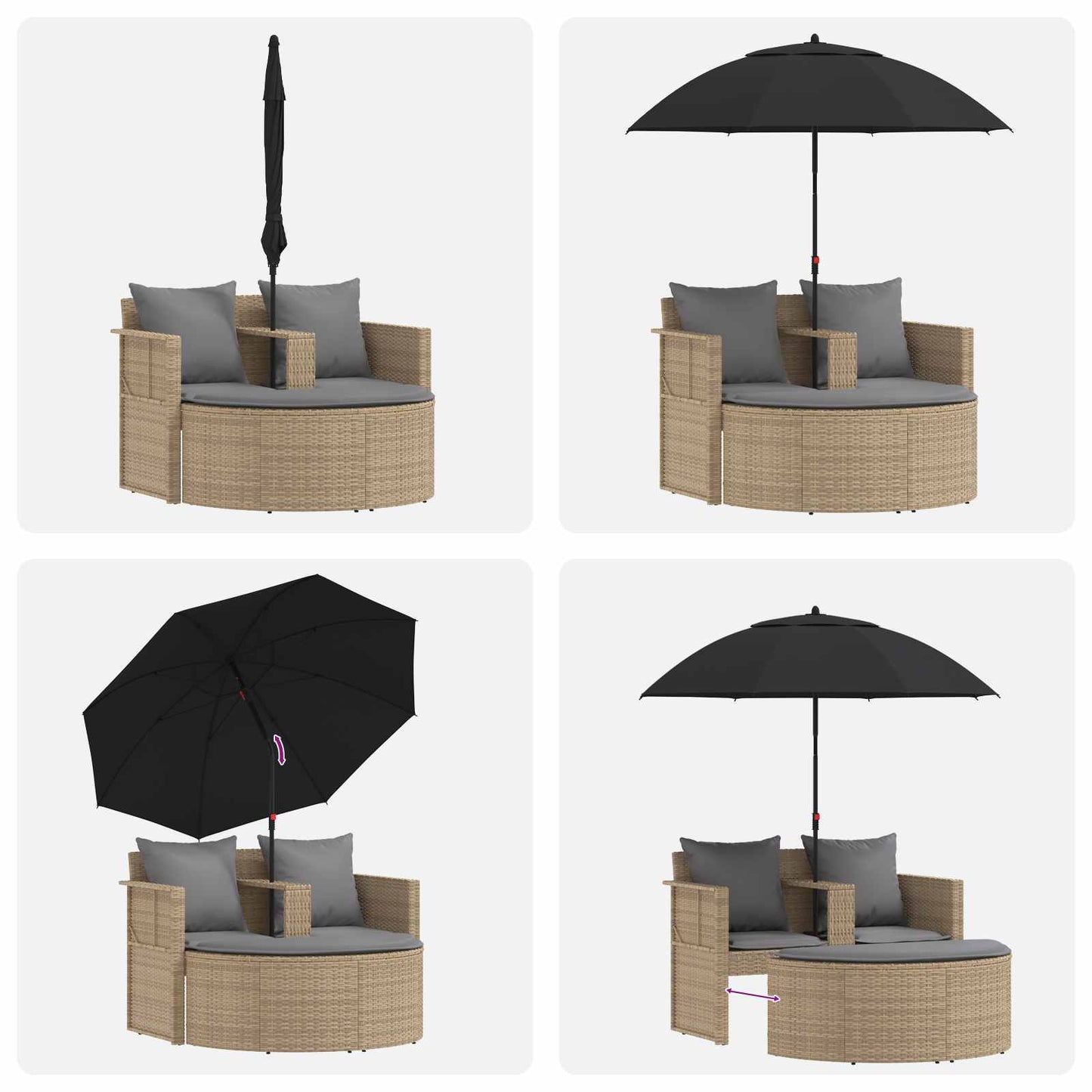 Tuinbank met kussen 8 pcs Beige en Licht Grijs poly rattan