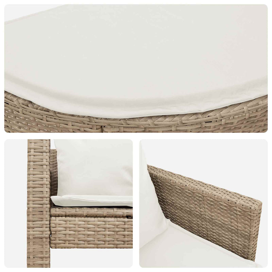 Tuinbankstel met kussen 8 pcs Beige en Crème Wit poly rattan