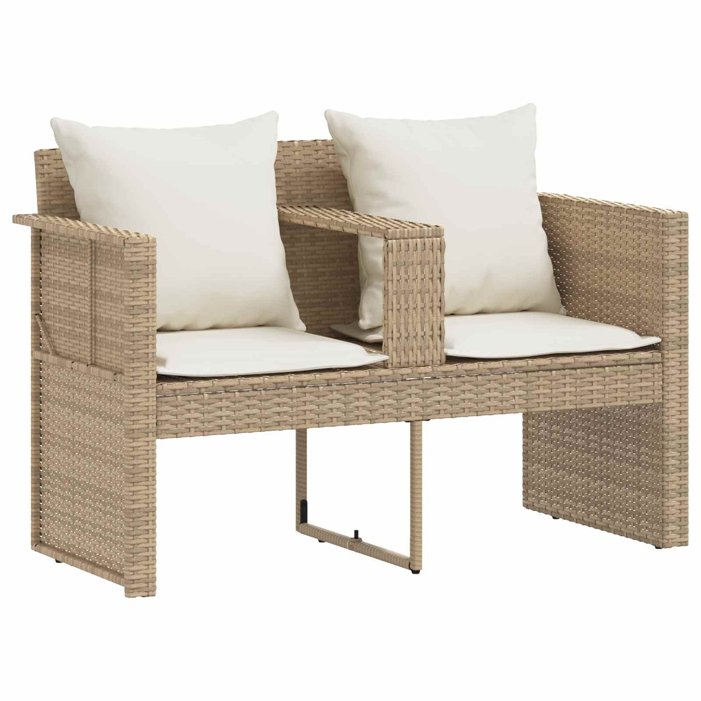 Tuinbankstel met kussen 8 pcs Beige en Crème Wit poly rattan