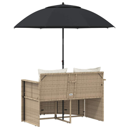 Tuinbankstel met kussen 8 pcs Beige en Crème Wit poly rattan