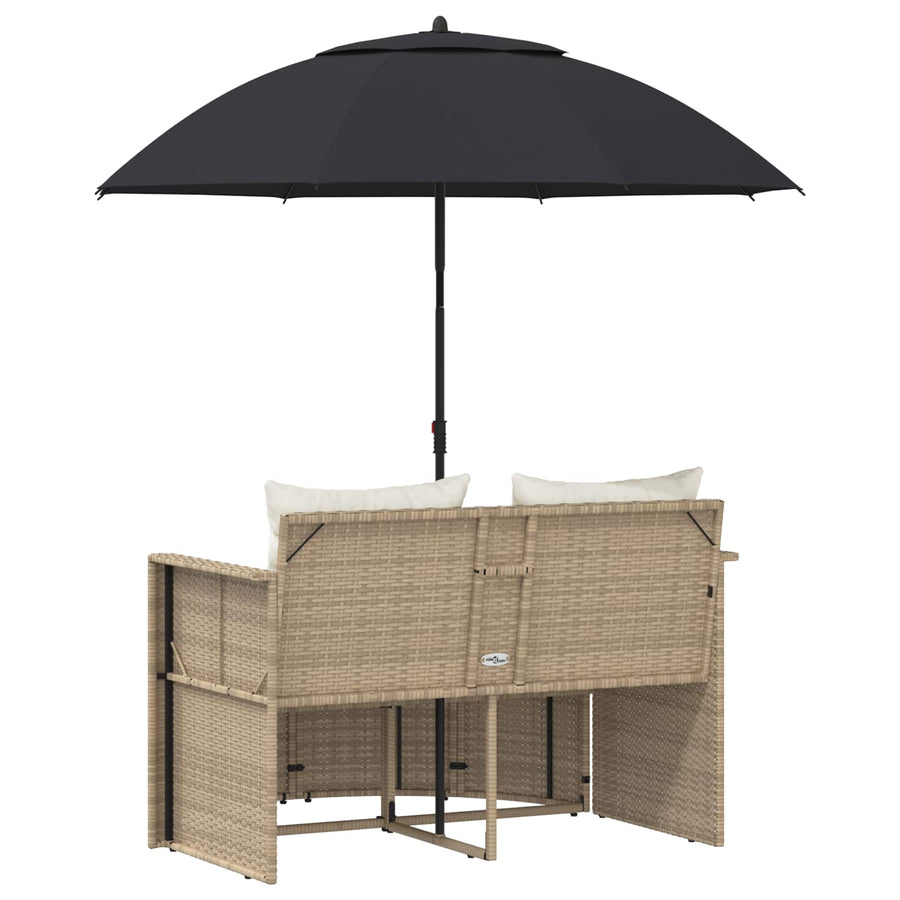 Tuinbankstel met kussen 8 pcs Beige en Crème Wit poly rattan