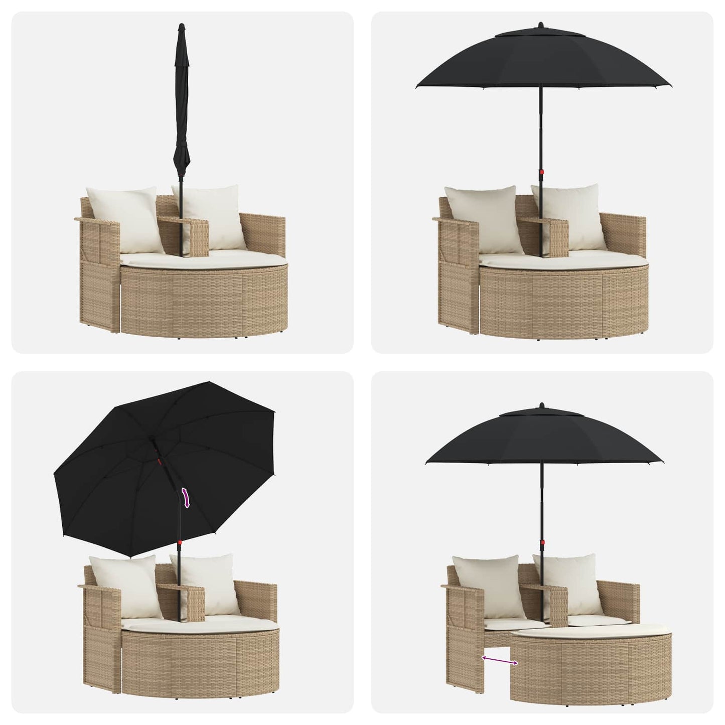 Tuinbankstel met kussen 8 pcs Beige en Crème Wit poly rattan
