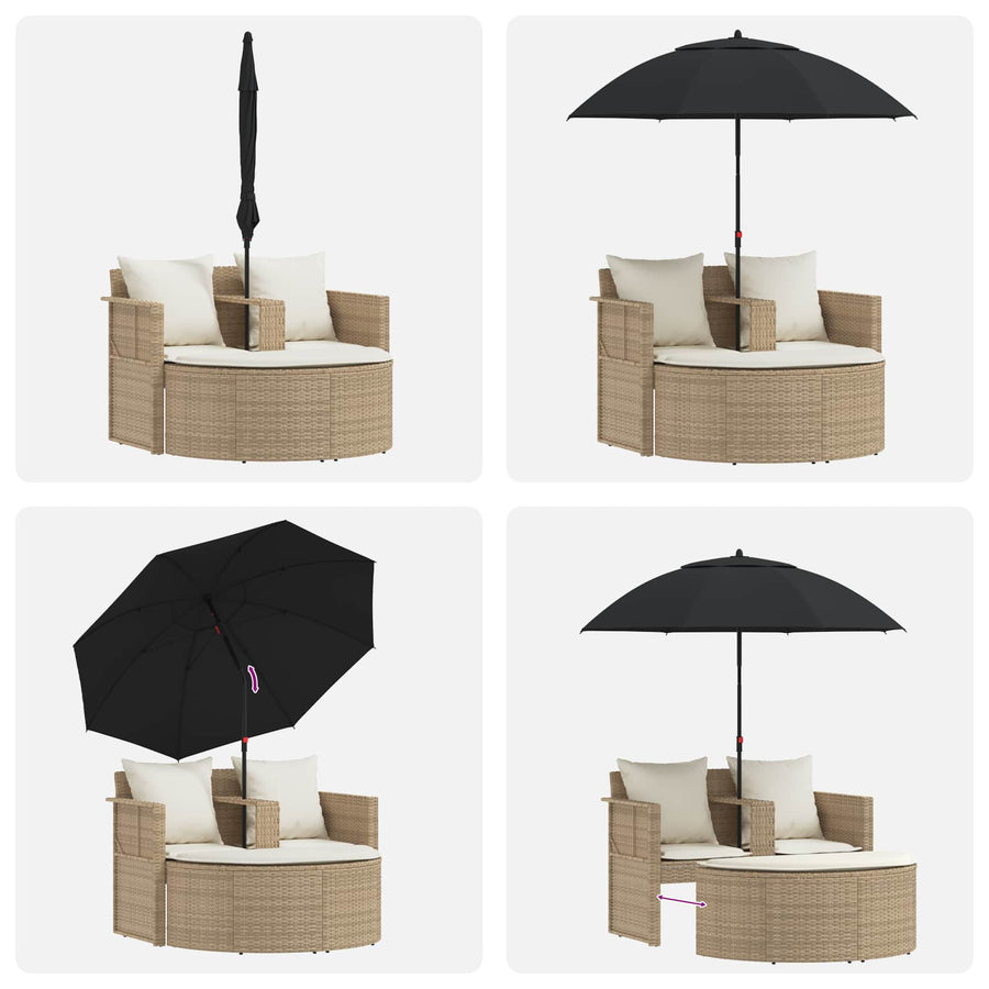 Tuinbankstel met kussen 8 pcs Beige en Crème Wit poly rattan