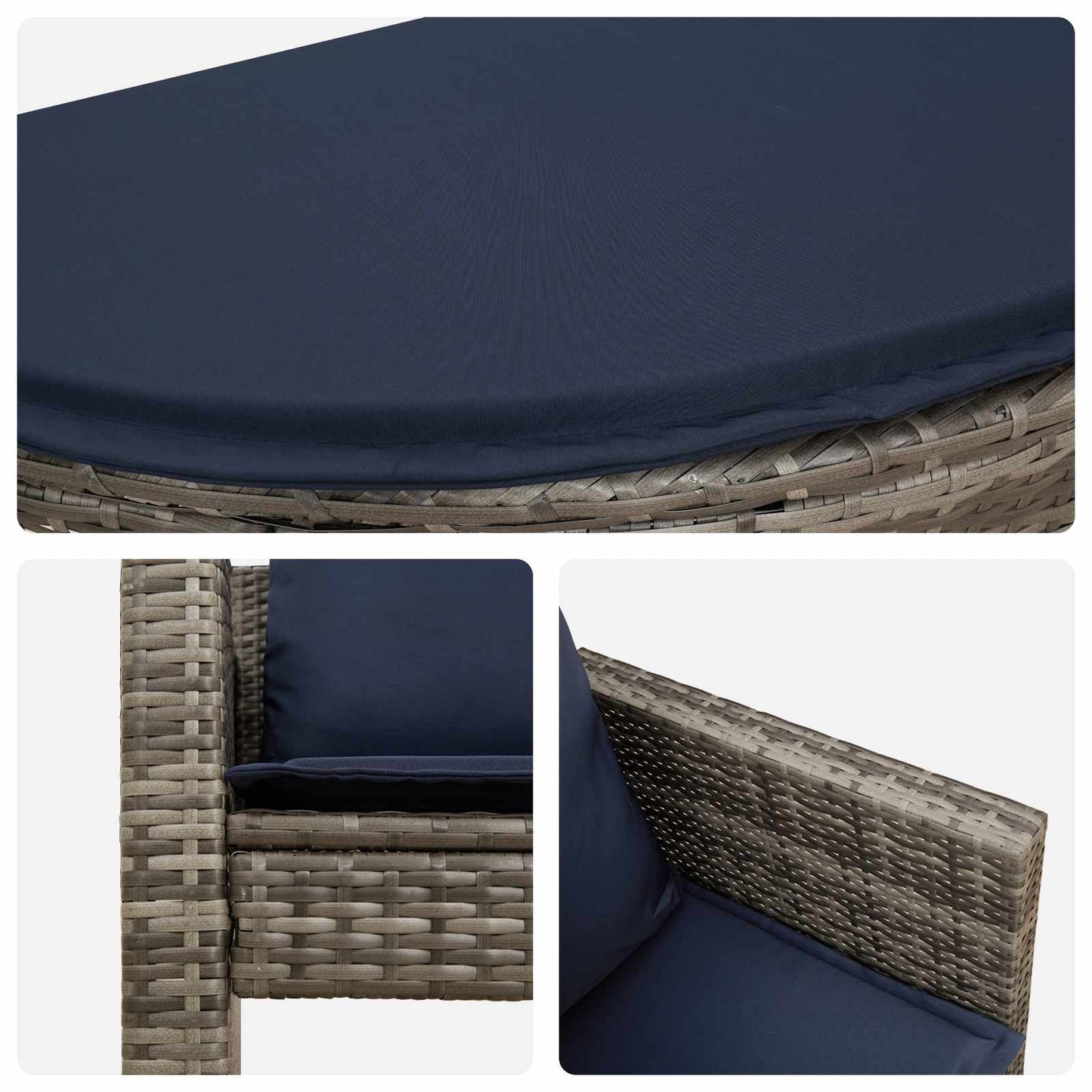 Tuinbank met kussen 8 pcs Grijs en Marineblauw poly rattan