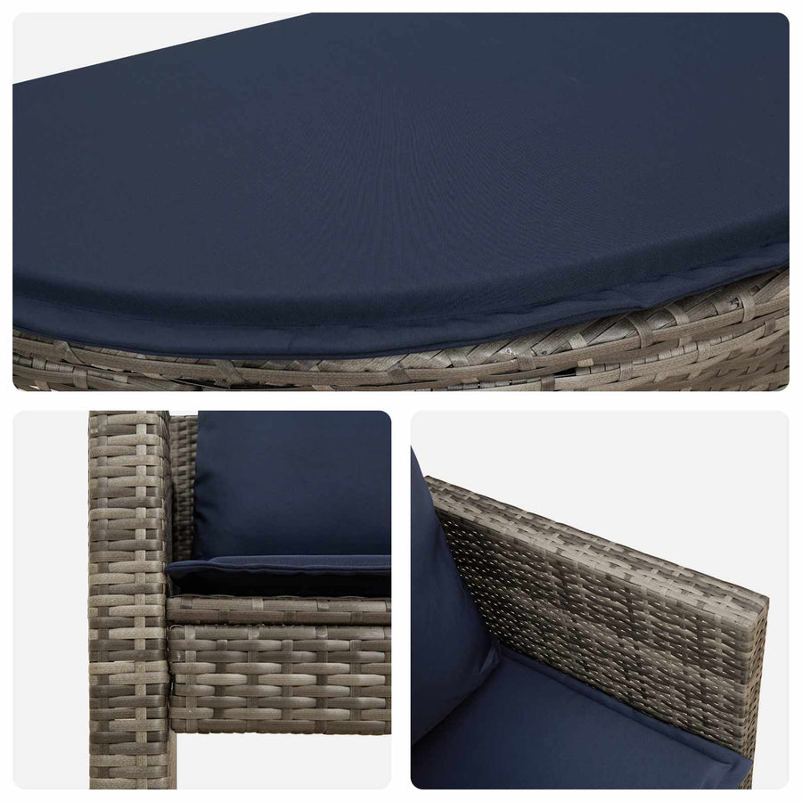 Tuinbank met kussen 8 pcs Grijs en Marineblauw poly rattan