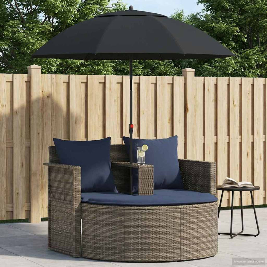 Tuinbank met kussen 8 pcs Grijs en Marineblauw poly rattan