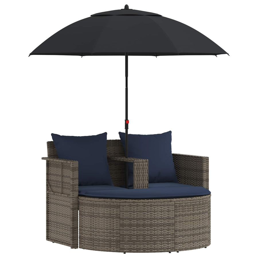 Tuinbank met kussen 8 pcs Grijs en Marineblauw poly rattan