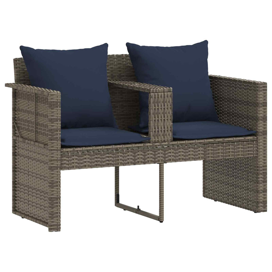 Tuinbank met kussen 8 pcs Grijs en Marineblauw poly rattan