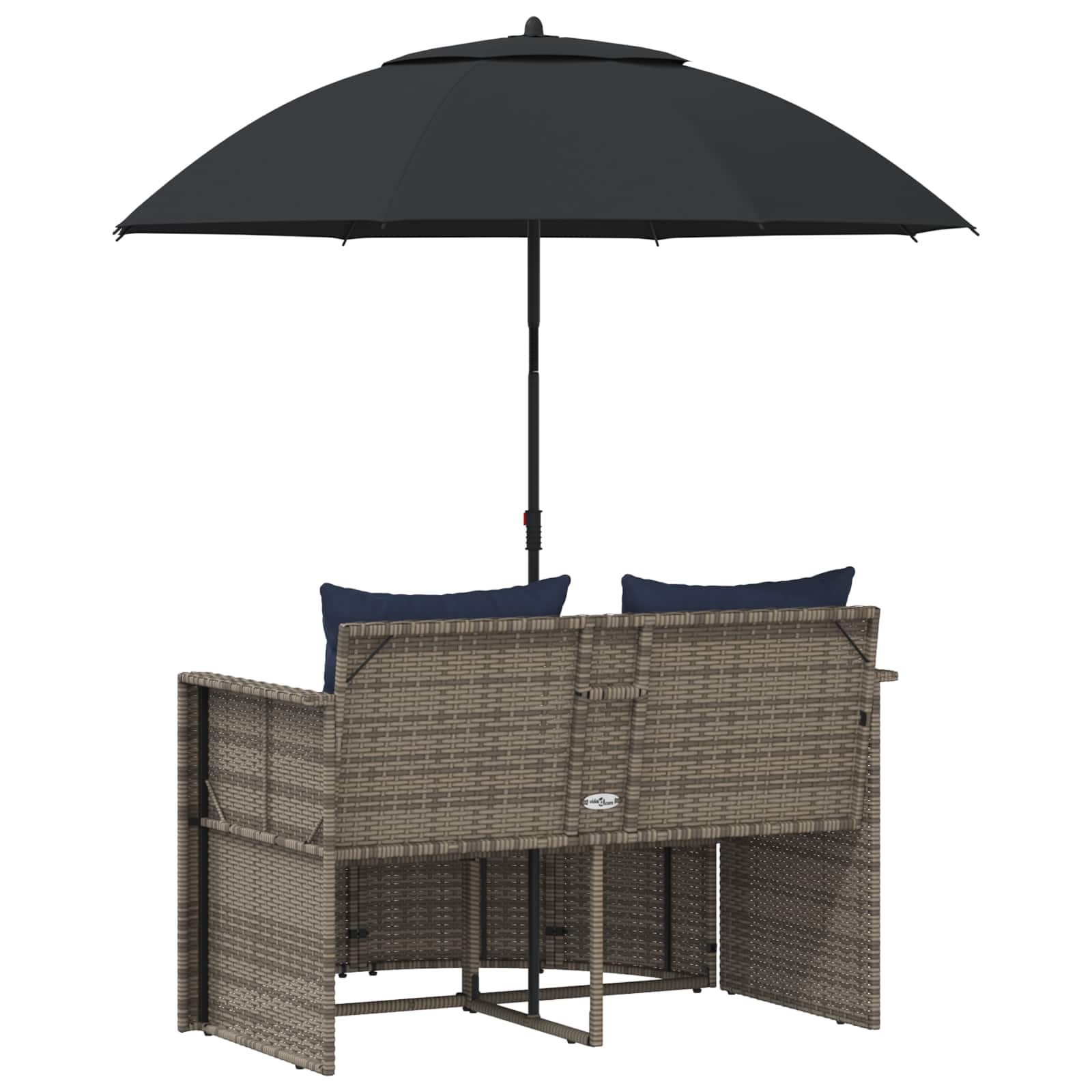 Tuinbank met kussen 8 pcs Grijs en Marineblauw poly rattan