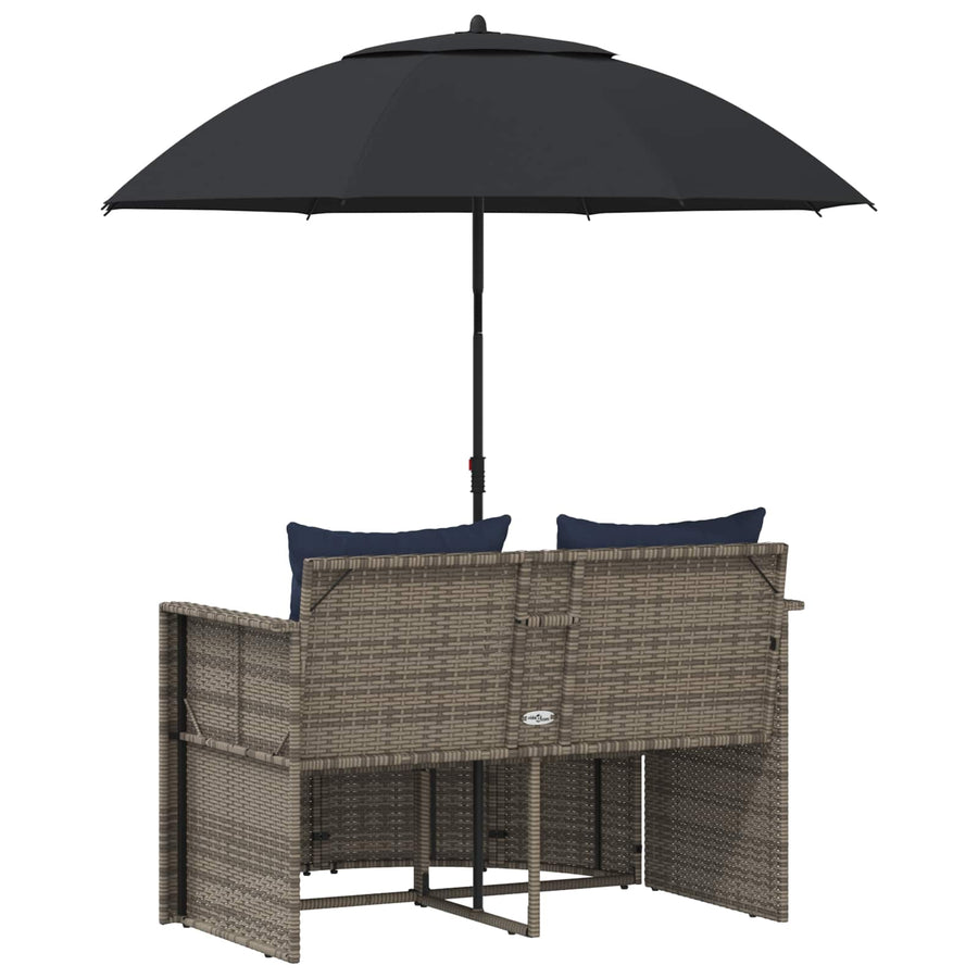 Tuinbank met kussen 8 pcs Grijs en Marineblauw poly rattan