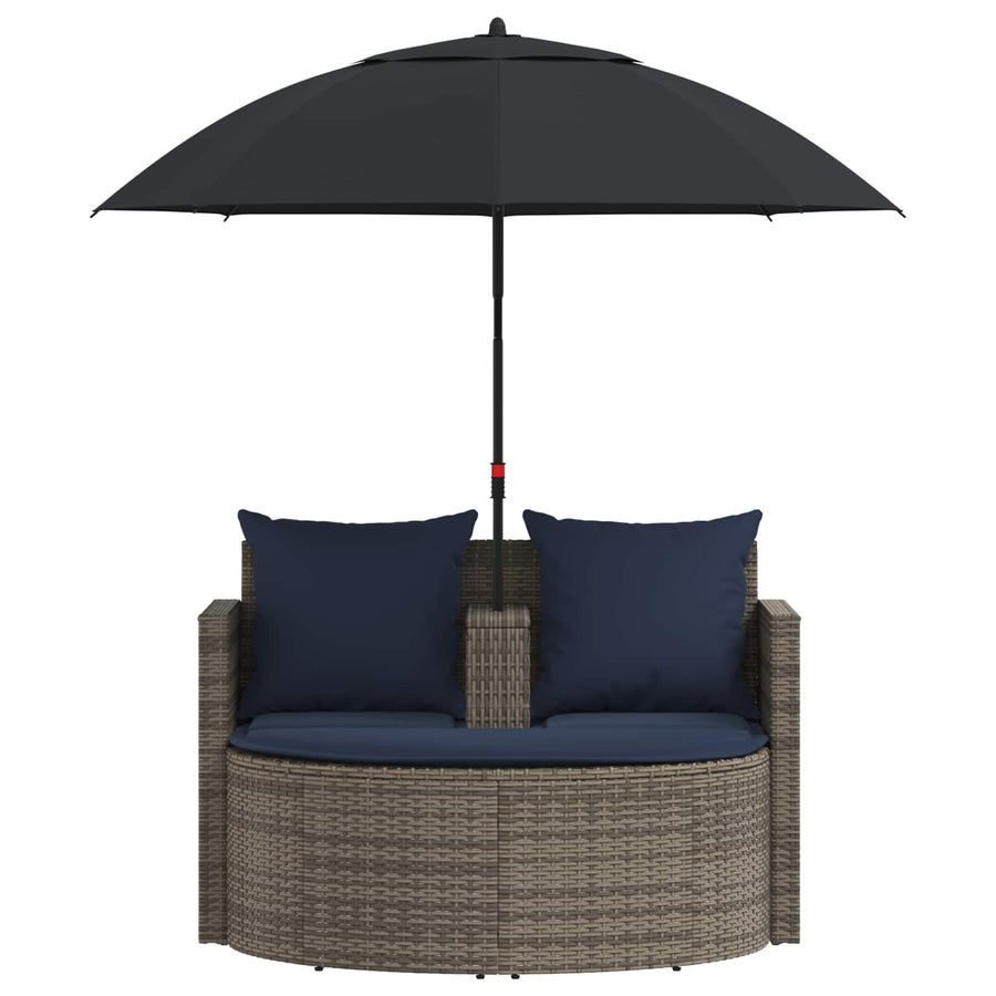 Tuinbank met kussen 8 pcs Grijs en Marineblauw poly rattan