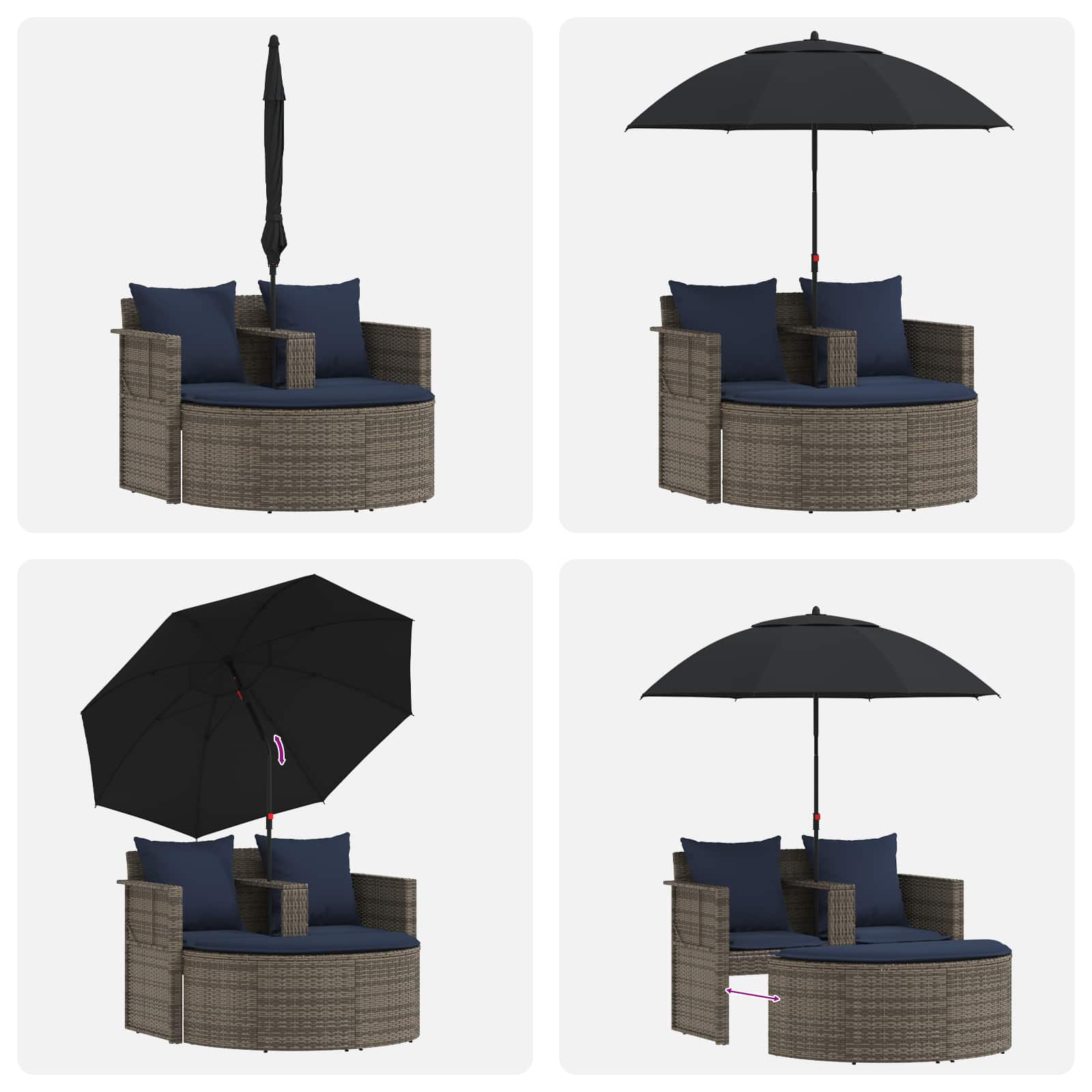 Tuinbank met kussen 8 pcs Grijs en Marineblauw poly rattan