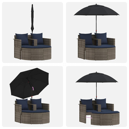 Tuinbank met kussen 8 pcs Grijs en Marineblauw poly rattan