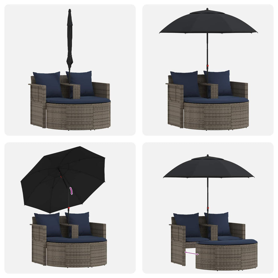 Tuinbank met kussen 8 pcs Grijs en Marineblauw poly rattan