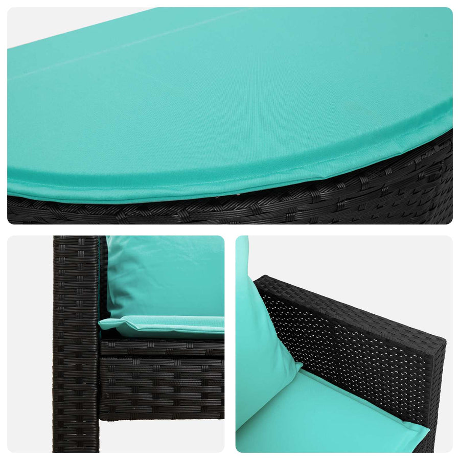 Tuinbank met kussen 8 pcs Zwart en Turquoise poly rattan