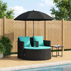 Tuinbank met kussen 8 pcs Zwart en Turquoise poly rattan