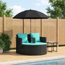 Tuinbank met kussen 8 pcs Zwart en Turquoise poly rattan