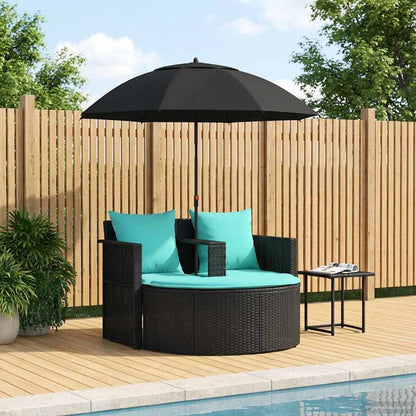Tuinbank met kussen 8 pcs Zwart en Turquoise poly rattan