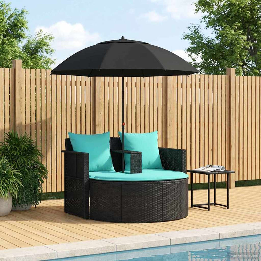 Tuinbank met kussen 8 pcs Zwart en Turquoise poly rattan