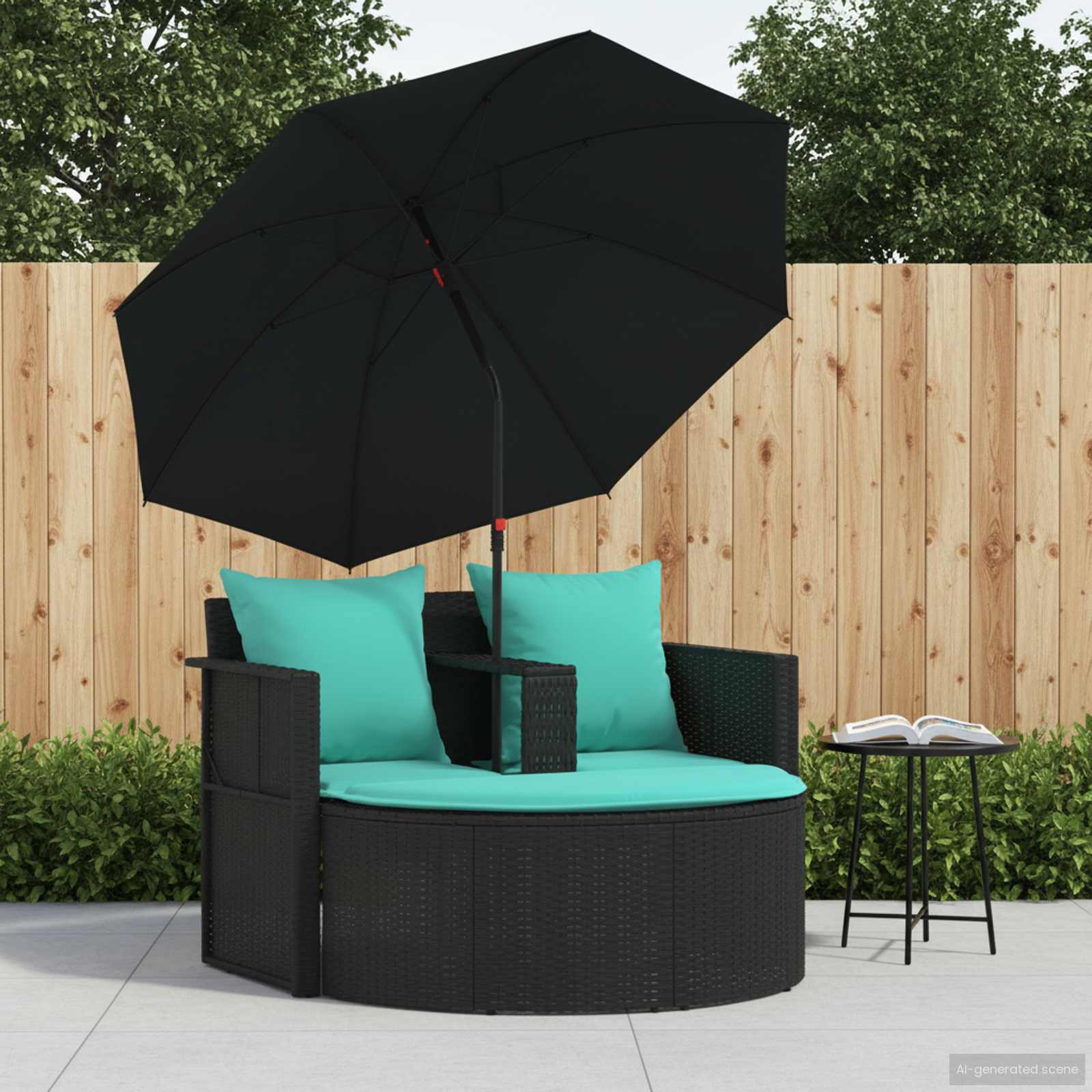 Tuinbank met kussen 8 pcs Zwart en Turquoise poly rattan