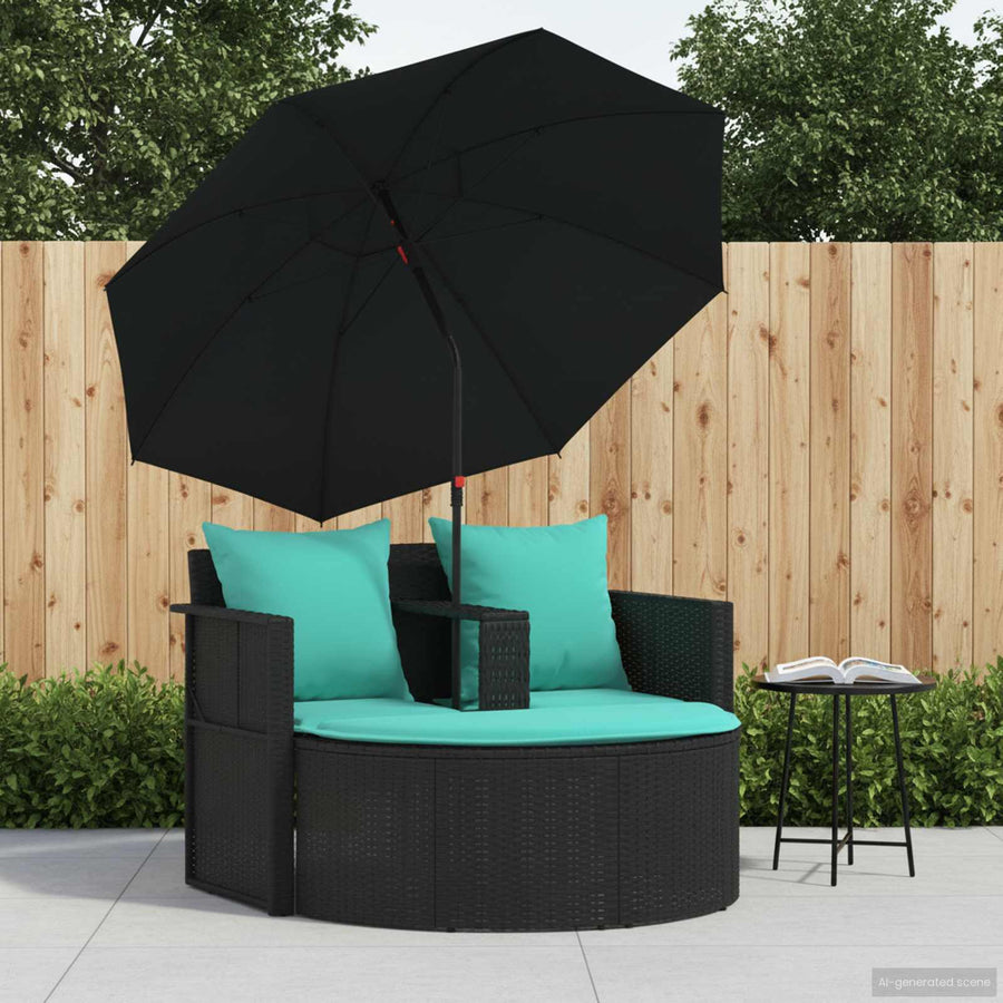 Tuinbank met kussen 8 pcs Zwart en Turquoise poly rattan