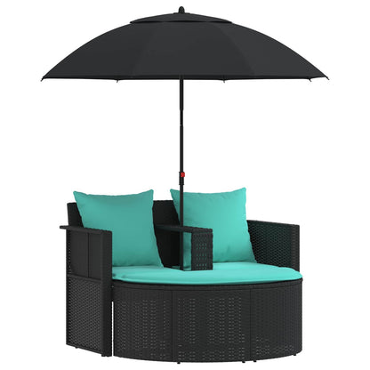 Tuinbank met kussen 8 pcs Zwart en Turquoise poly rattan