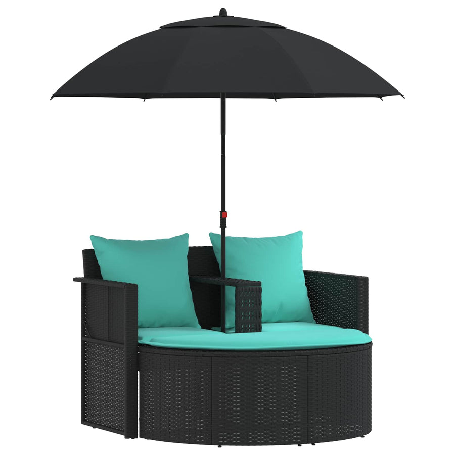 Tuinbank met kussen 8 pcs Zwart en Turquoise poly rattan