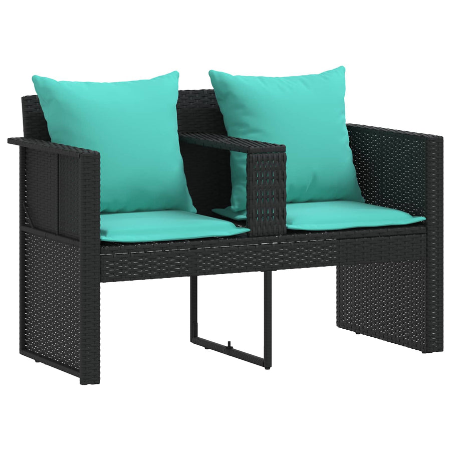 Tuinbank met kussen 8 pcs Zwart en Turquoise poly rattan