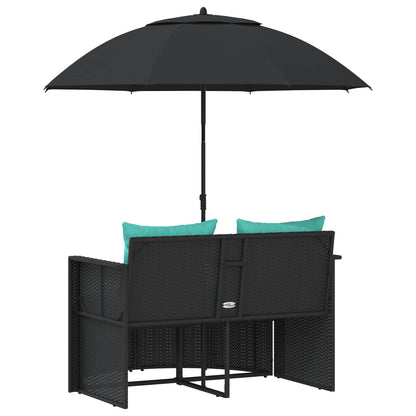 Tuinbank met kussen 8 pcs Zwart en Turquoise poly rattan