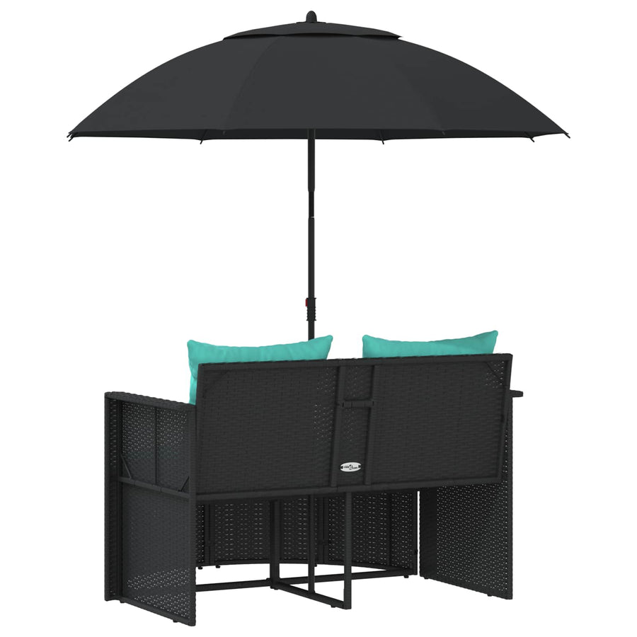 Tuinbank met kussen 8 pcs Zwart en Turquoise poly rattan