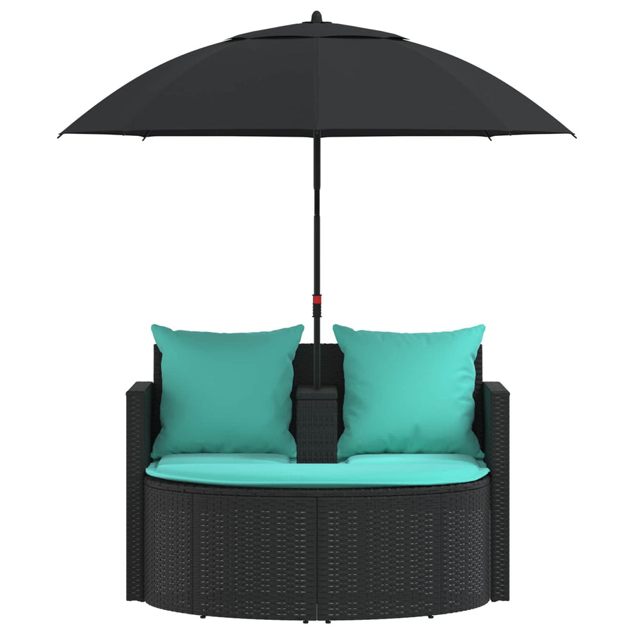 Tuinbank met kussen 8 pcs Zwart en Turquoise poly rattan