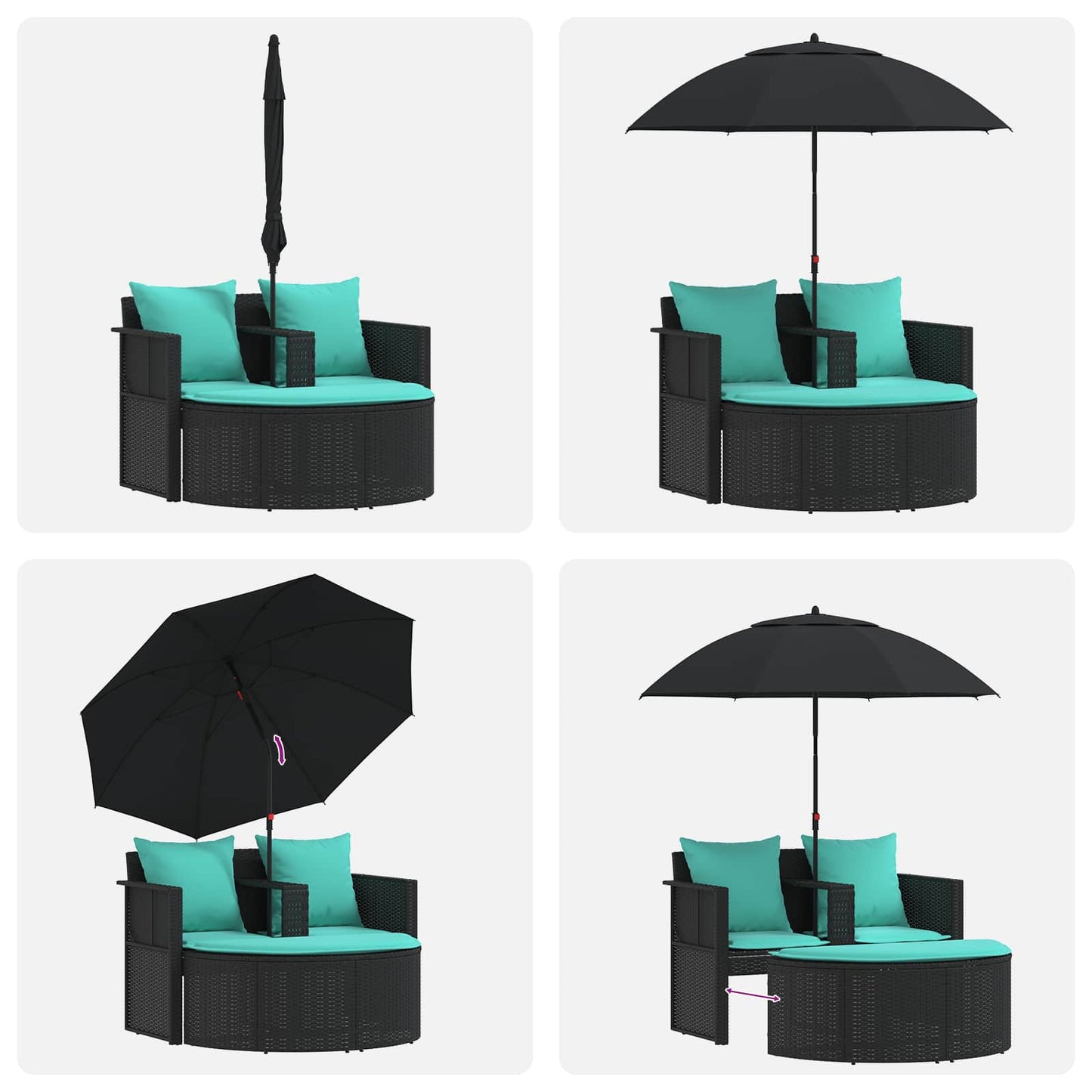 Tuinbank met kussen 8 pcs Zwart en Turquoise poly rattan