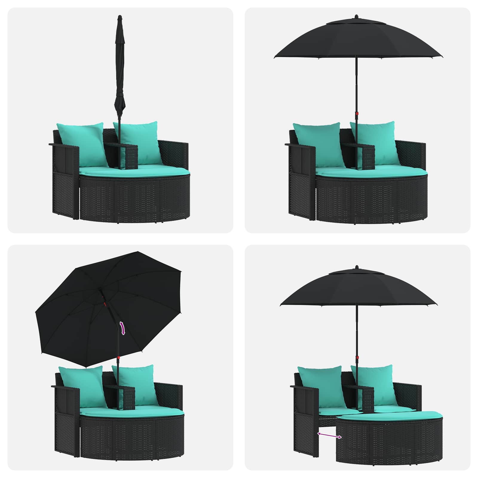 Tuinbank met kussen 8 pcs Zwart en Turquoise poly rattan