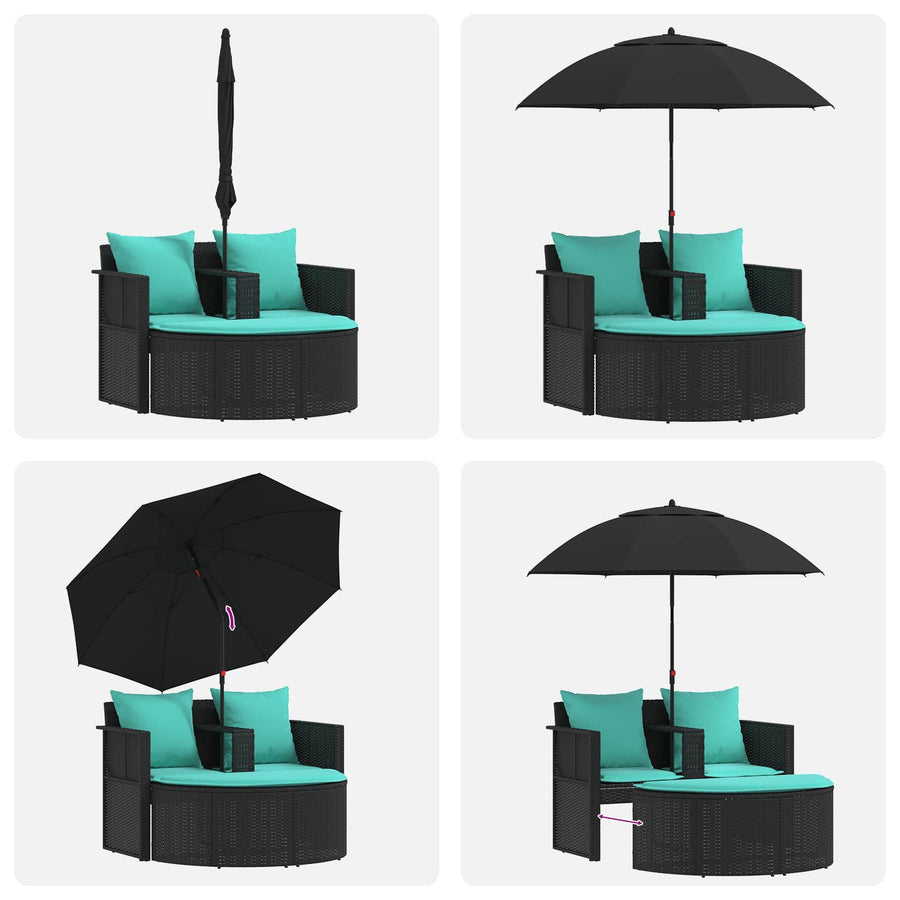 Tuinbank met kussen 8 pcs Zwart en Turquoise poly rattan