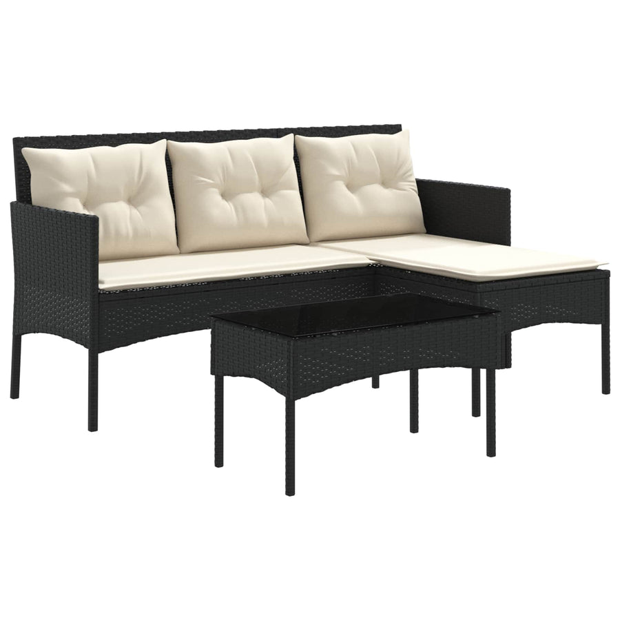 Tuinbankenset met kussen 2 pcs Zwart en Crème poly rattan