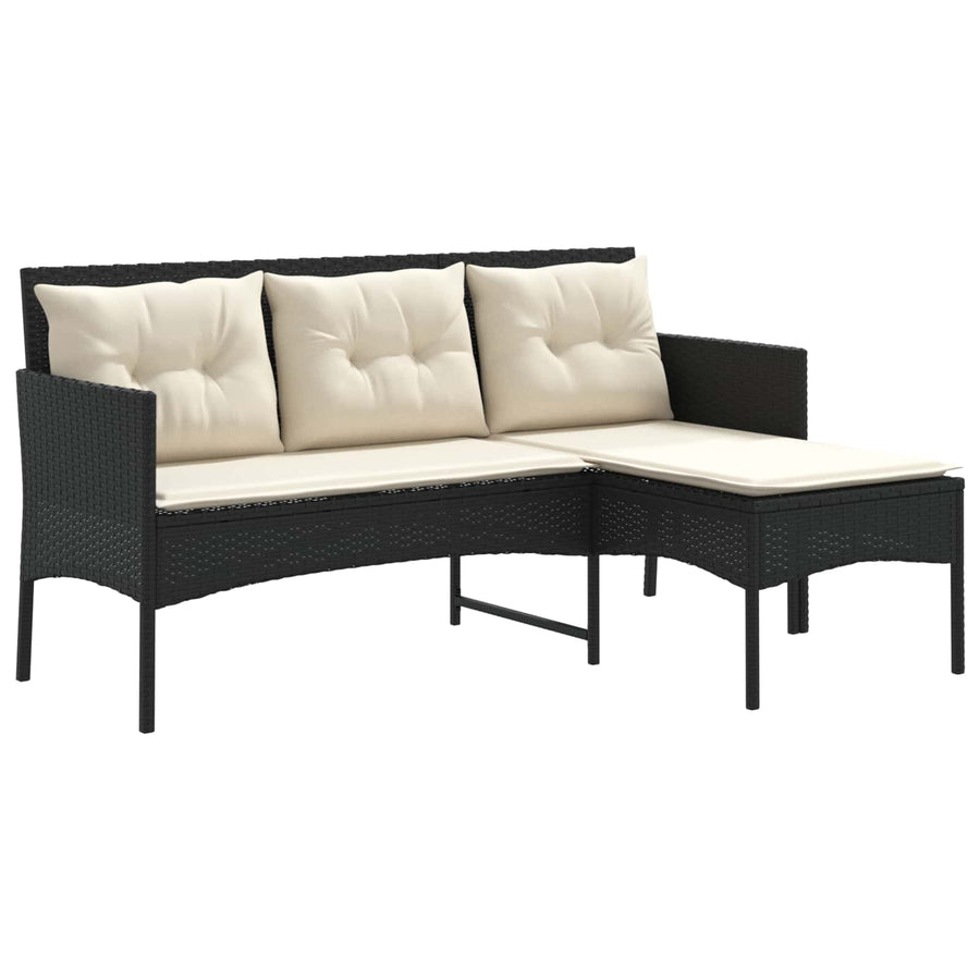 Tuinbankenset met kussen 2 pcs Zwart en Crème poly rattan