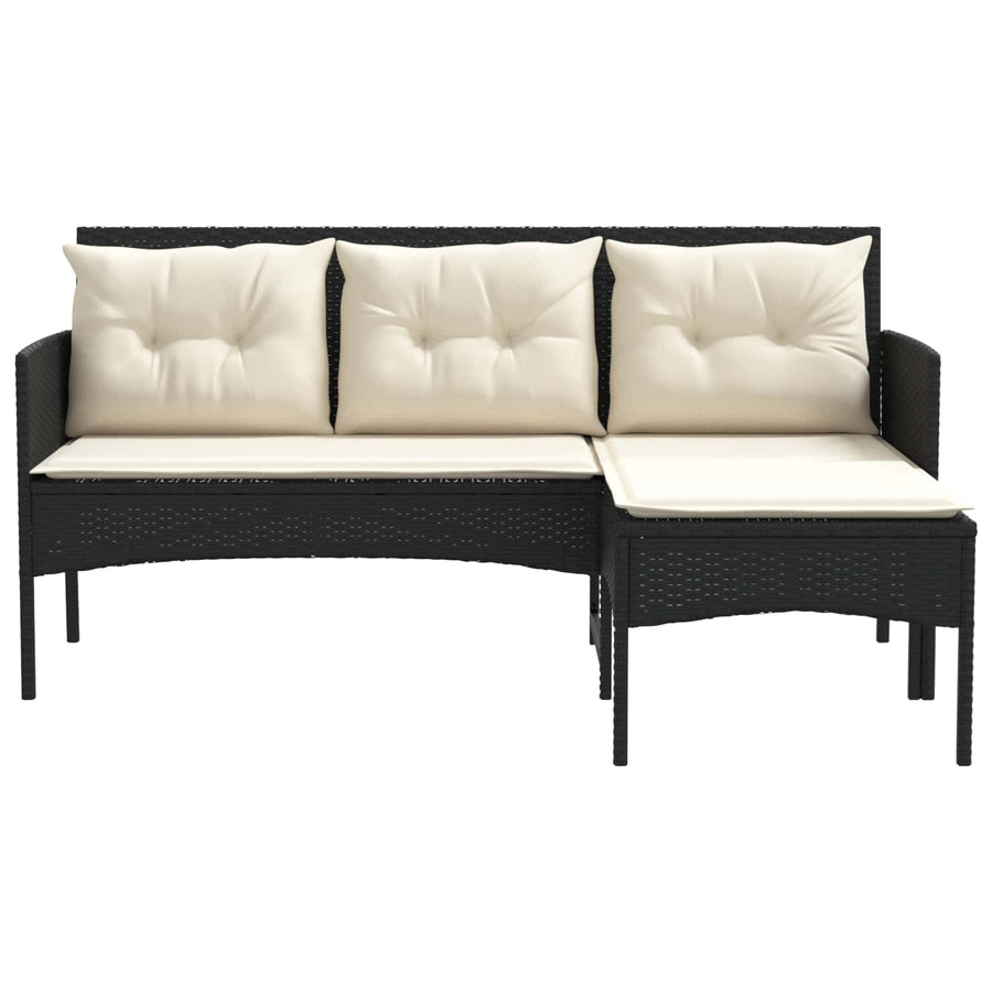 Tuinbankenset met kussen 2 pcs Zwart en Crème poly rattan