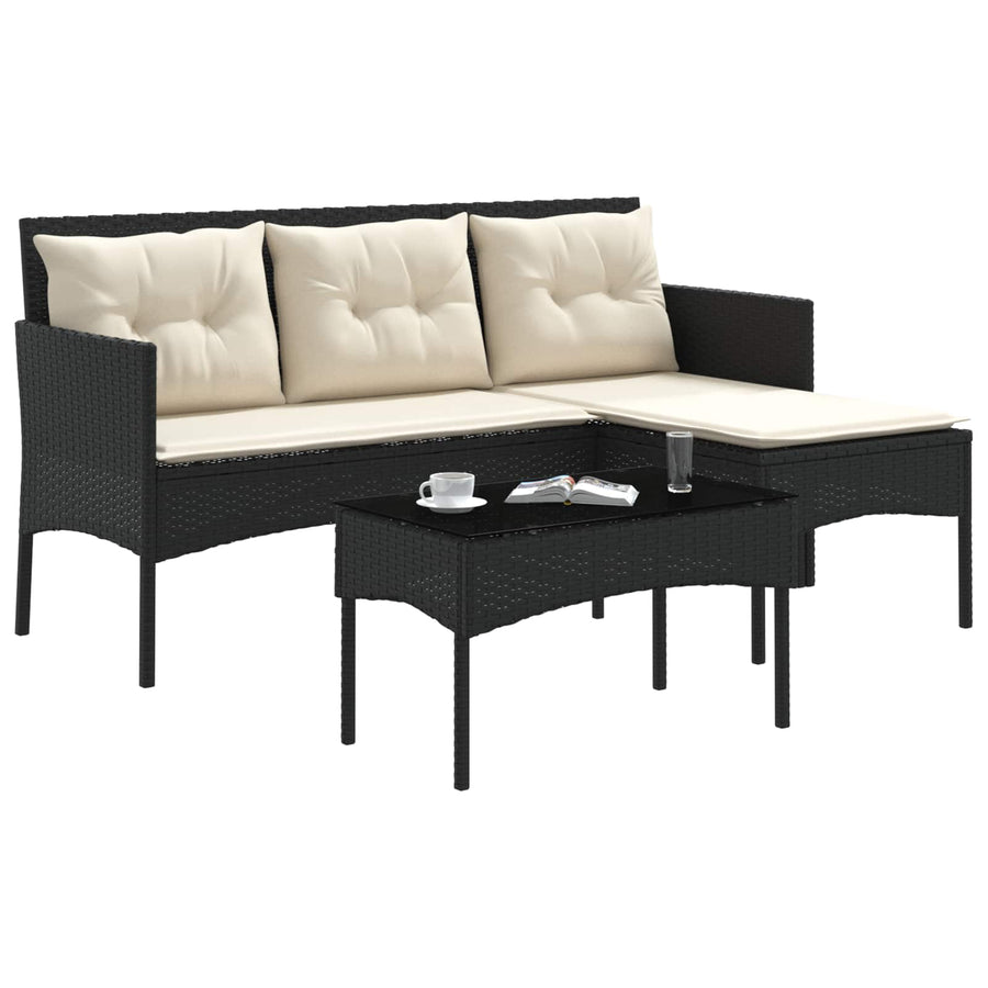 Tuinbankenset met kussen 2 pcs Zwart en Crème poly rattan