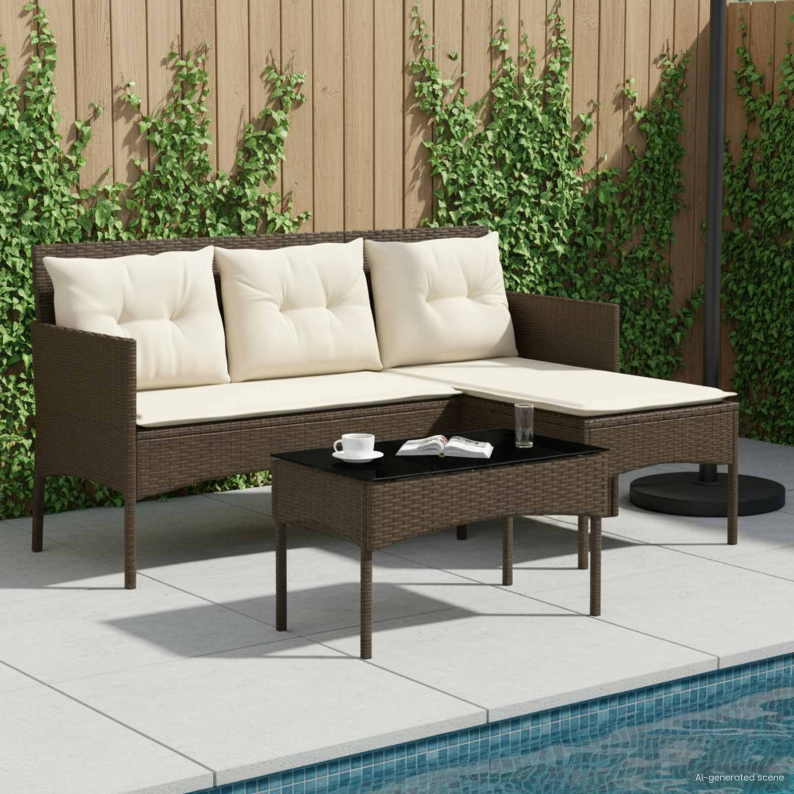 Tuinbankenset met kussen 2 pcs poly rattan