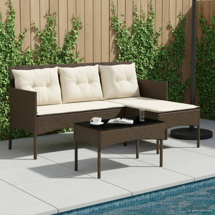 Tuinbankenset met kussen 2 pcs poly rattan