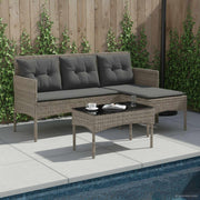 Tuinbankenset poly rattan L-vorm grijs met kussens