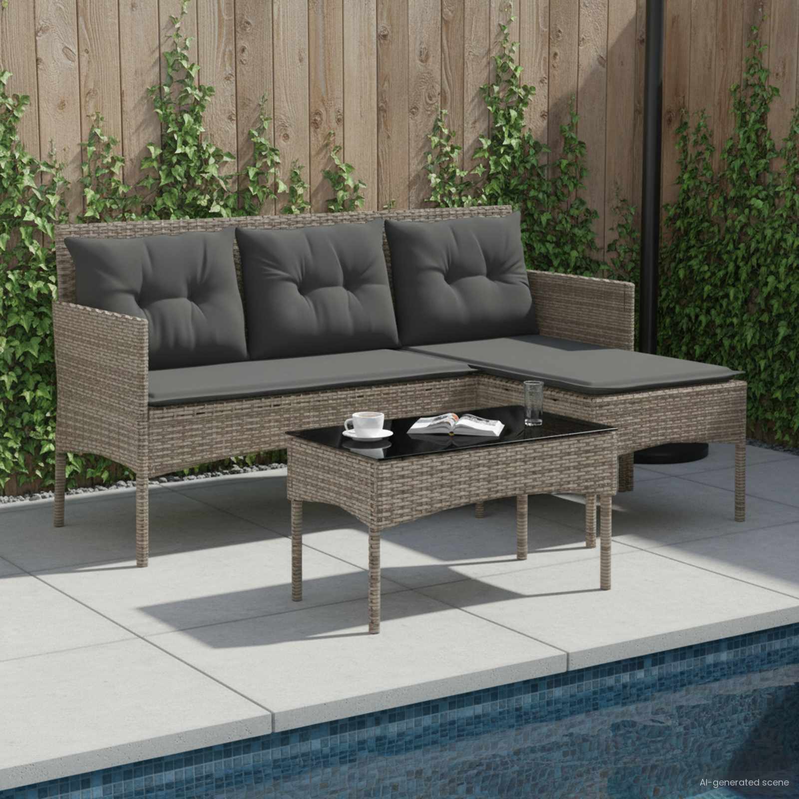 Tuinbankenset met kussen 2 pcs poly rattan
