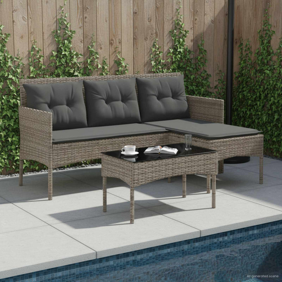 Tuinbankenset met kussen 2 pcs poly rattan