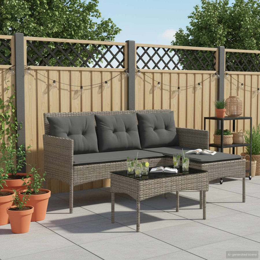Tuinbankenset met kussen 2 pcs poly rattan
