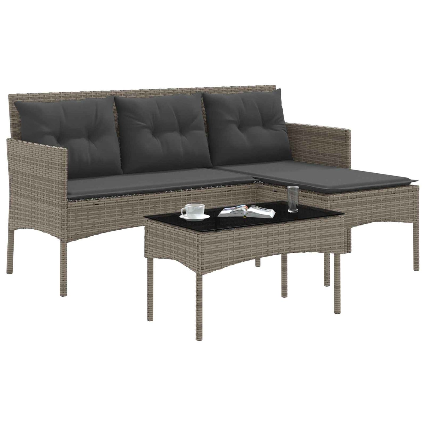 Tuinbankenset met kussen 2 pcs poly rattan