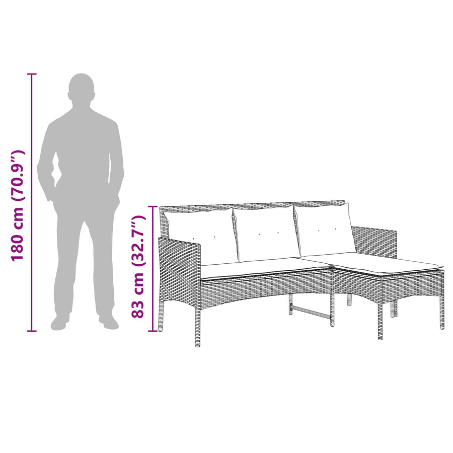 Tuinbankenset met kussen 2 pcs poly rattan