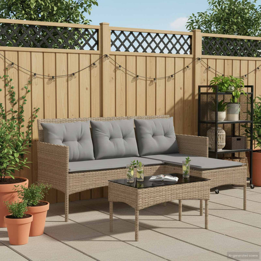 Tuinbankenset met kussen 2 pcs poly rattan
